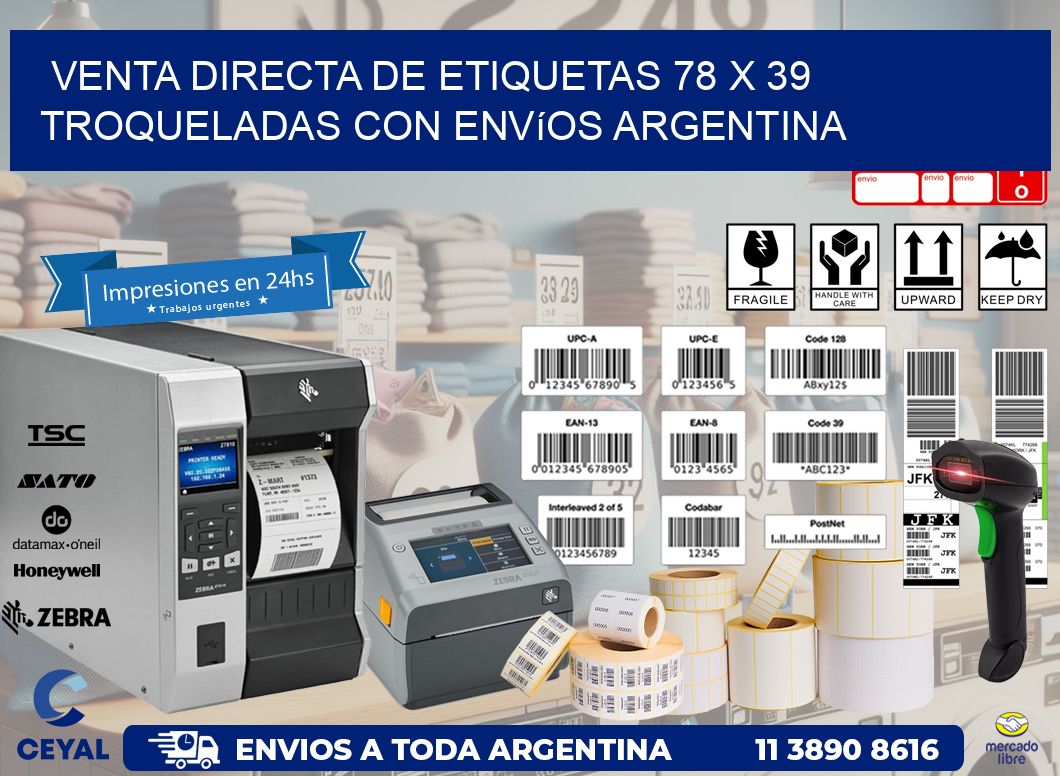 Venta directa de etiquetas 78 x 39 troqueladas con envíos Argentina
