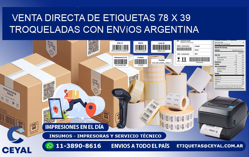 Venta directa de etiquetas 78 x 39 troqueladas con envíos Argentina