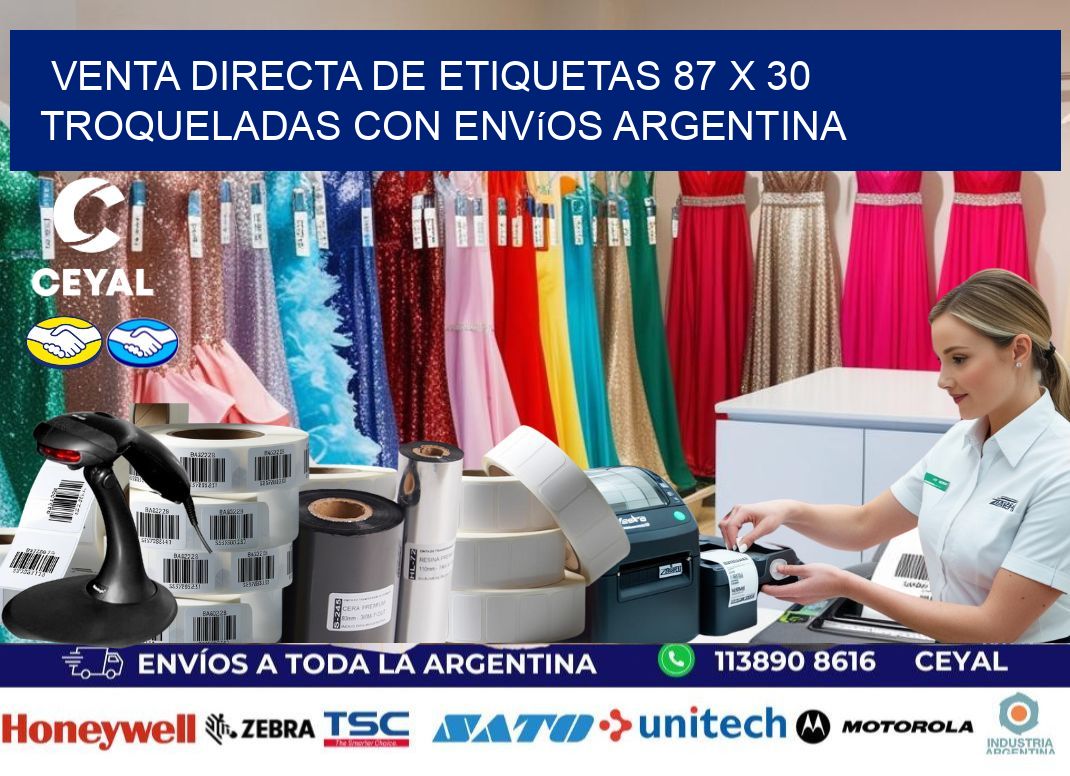 Venta directa de etiquetas 87 x 30 troqueladas con envíos Argentina