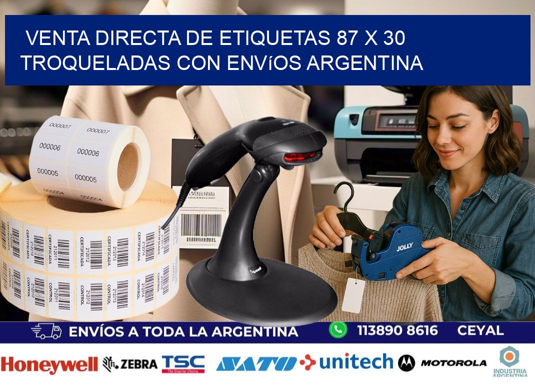 Venta directa de etiquetas 87 x 30 troqueladas con envíos Argentina