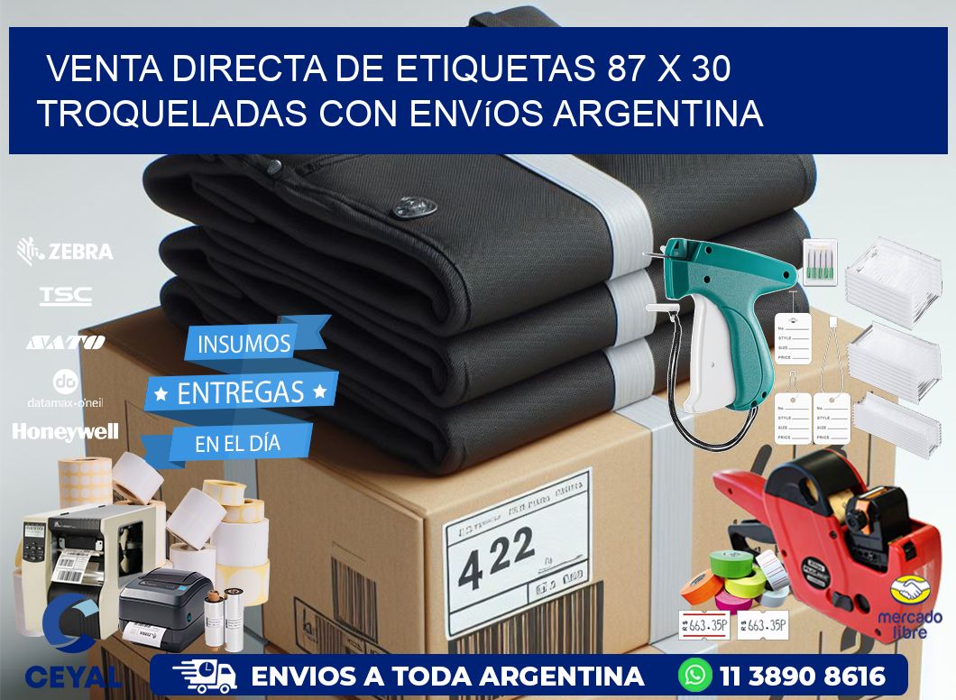 Venta directa de etiquetas 87 x 30 troqueladas con envíos Argentina