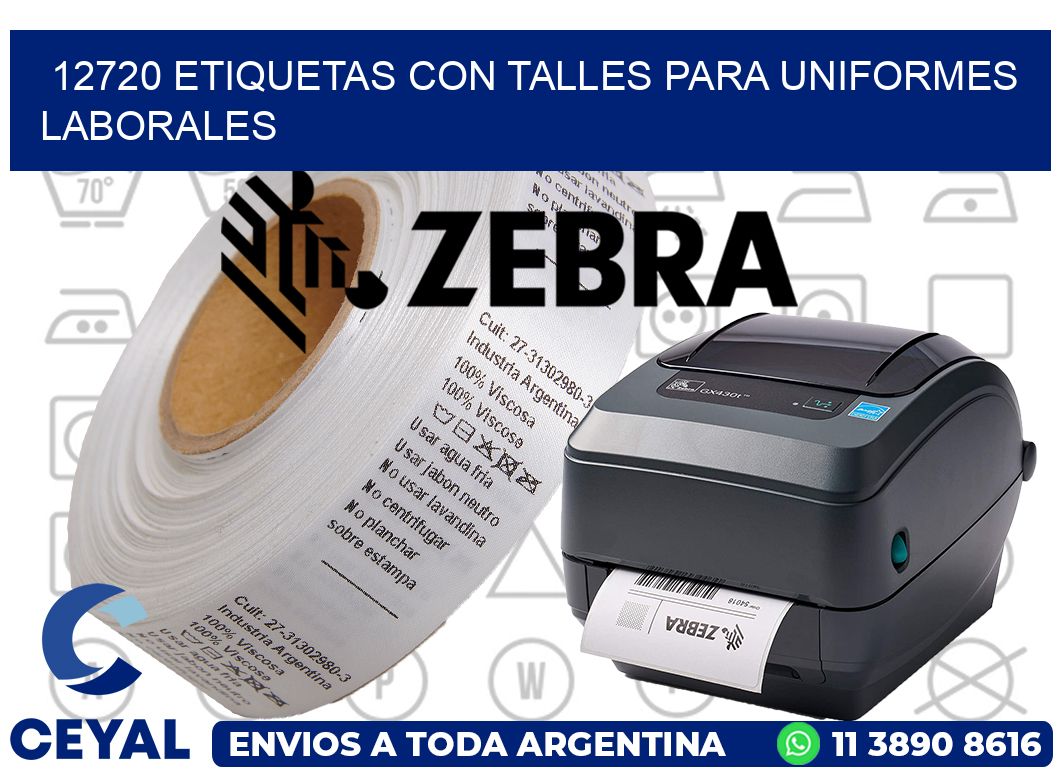 12720 etiquetas con talles para uniformes laborales