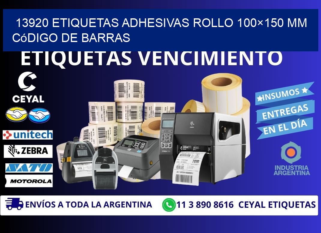 13920 etiquetas adhesivas rollo 100×150 mm código de barras