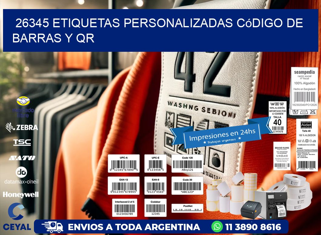 26345 etiquetas personalizadas código de barras y QR