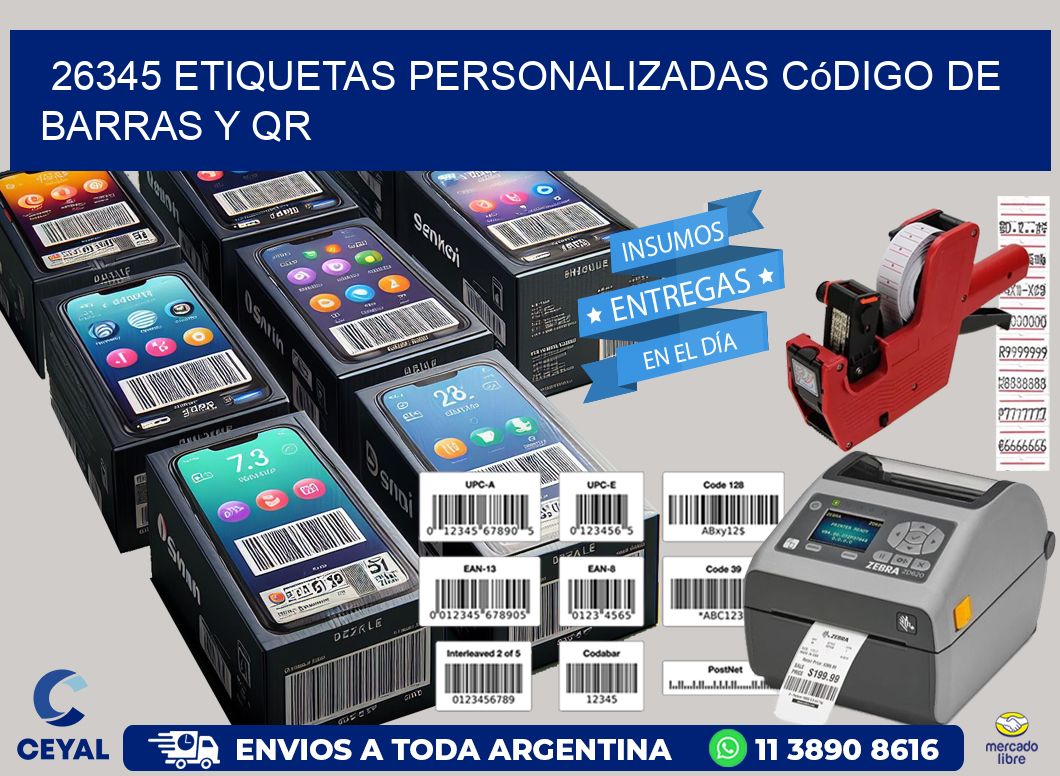 26345 etiquetas personalizadas código de barras y QR