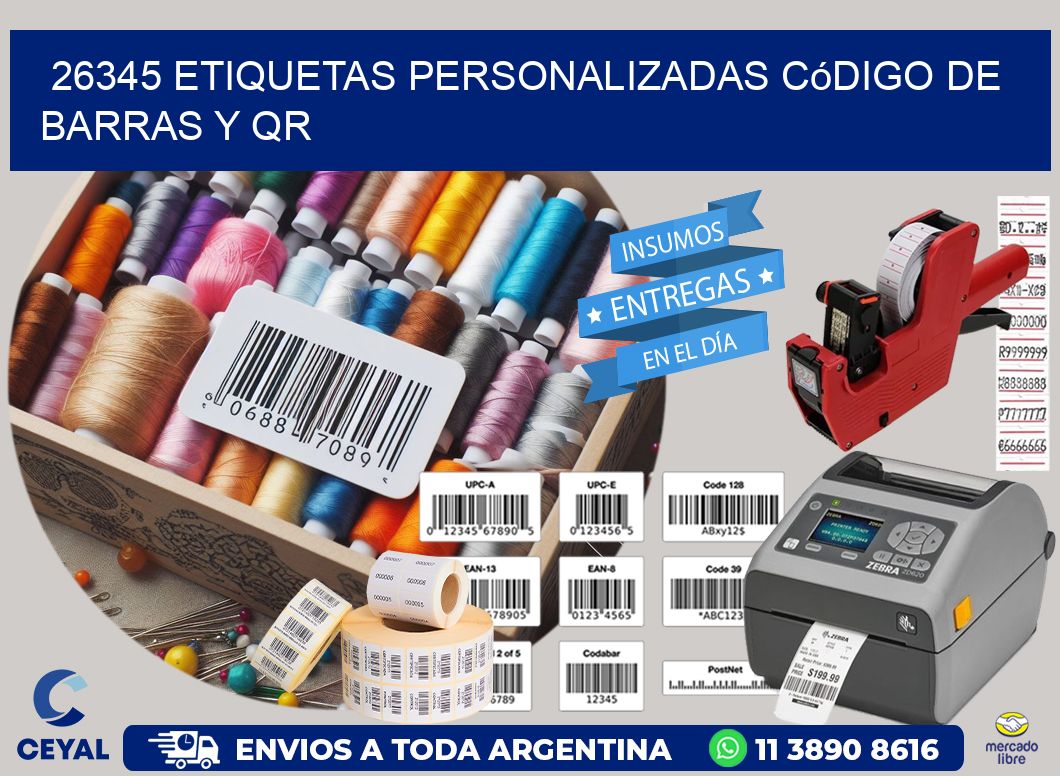 26345 etiquetas personalizadas código de barras y QR