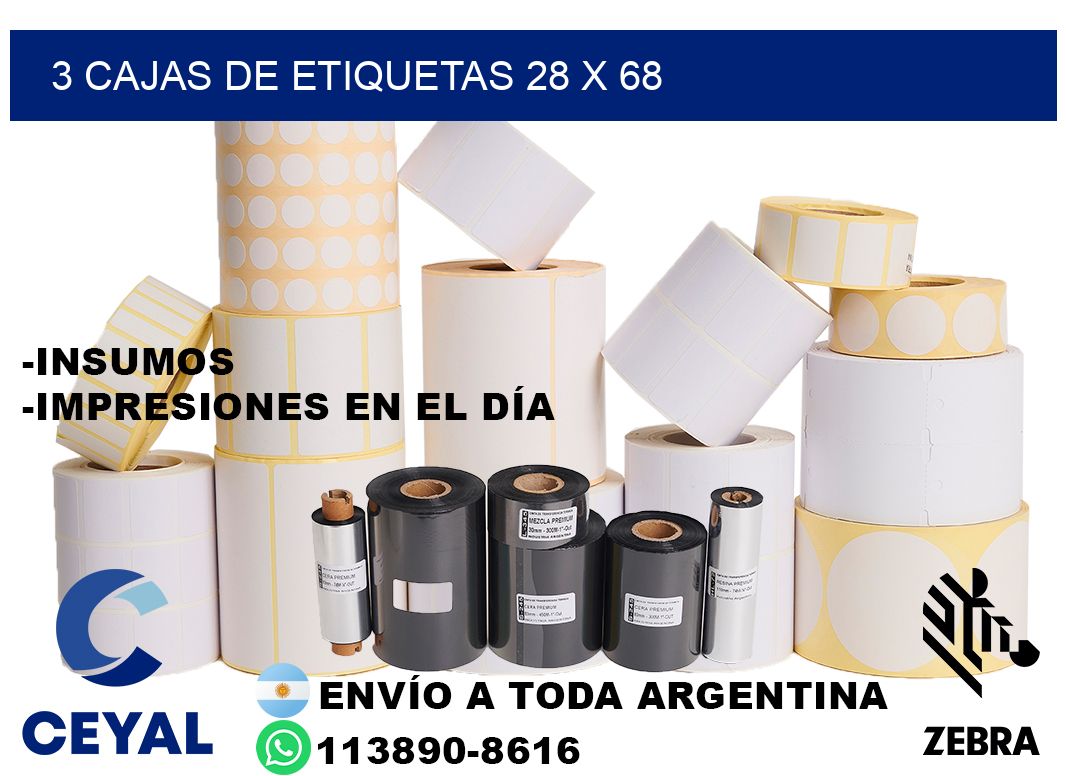 3 cajas de etiquetas 28 x 68