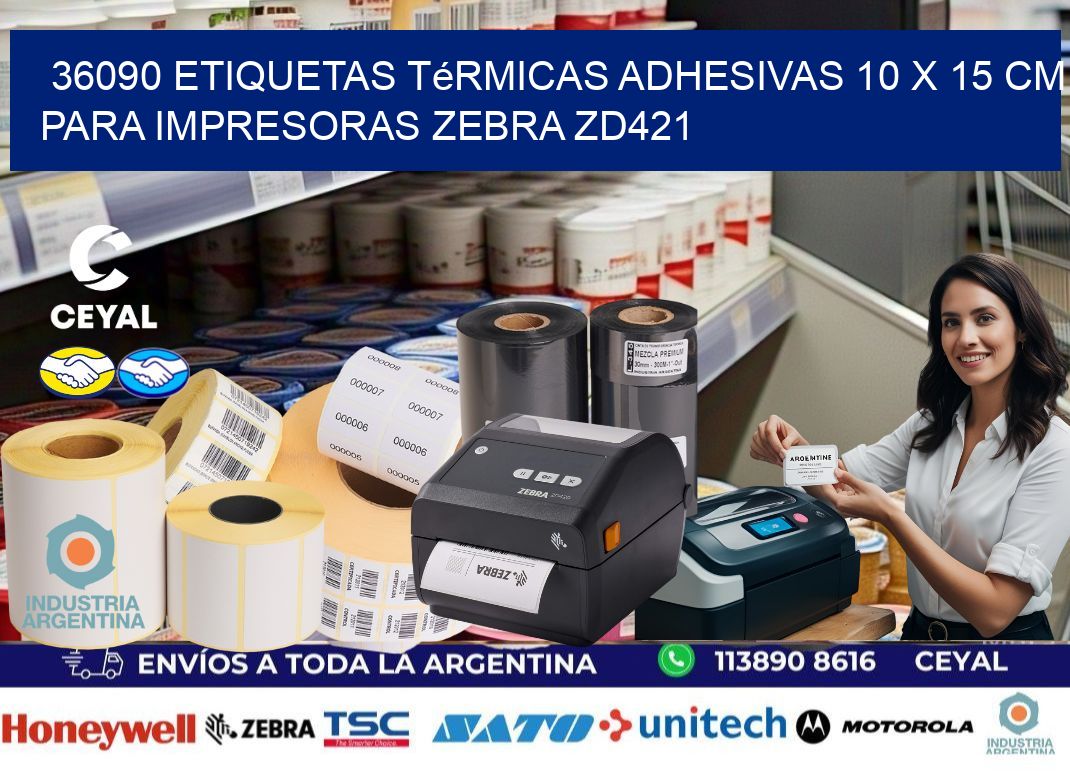 36090 Etiquetas Térmicas Adhesivas 10 x 15 cm para Impresoras Zebra ZD421