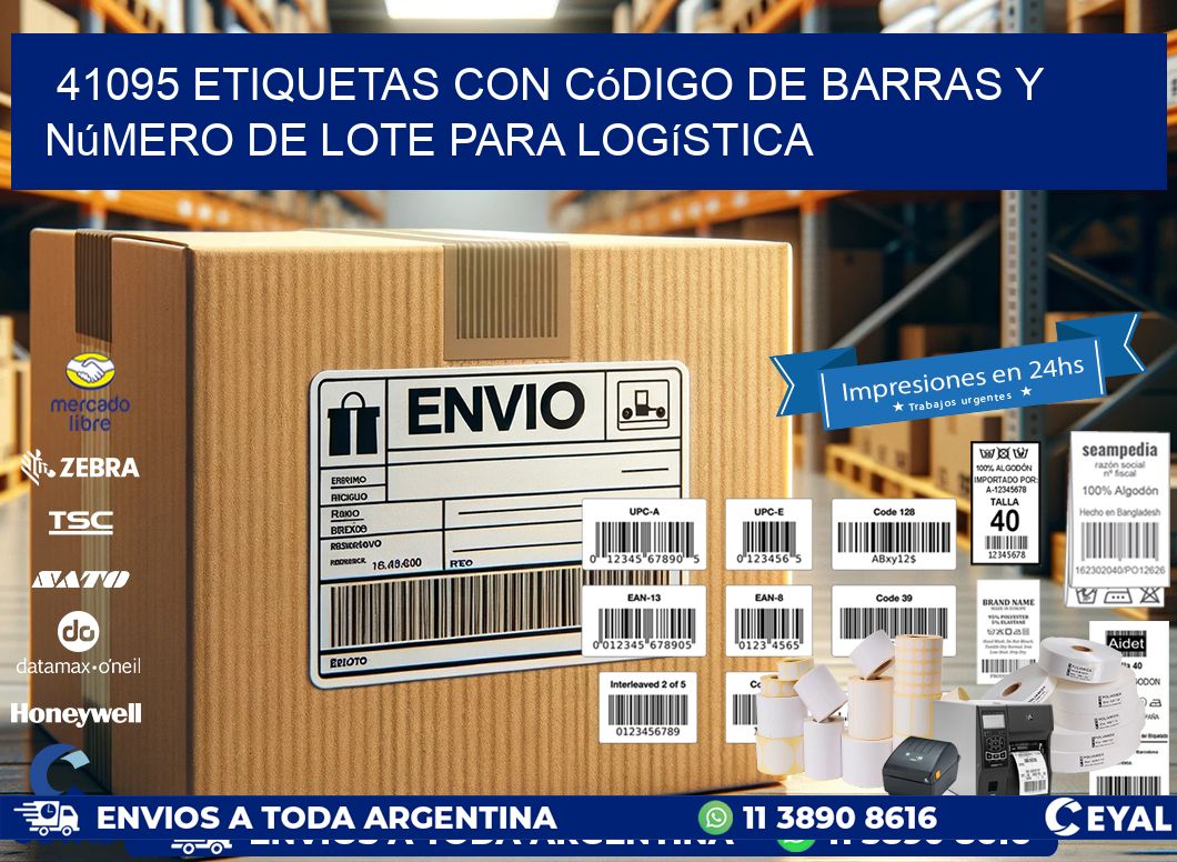 41095 etiquetas con código de barras y número de lote para logística