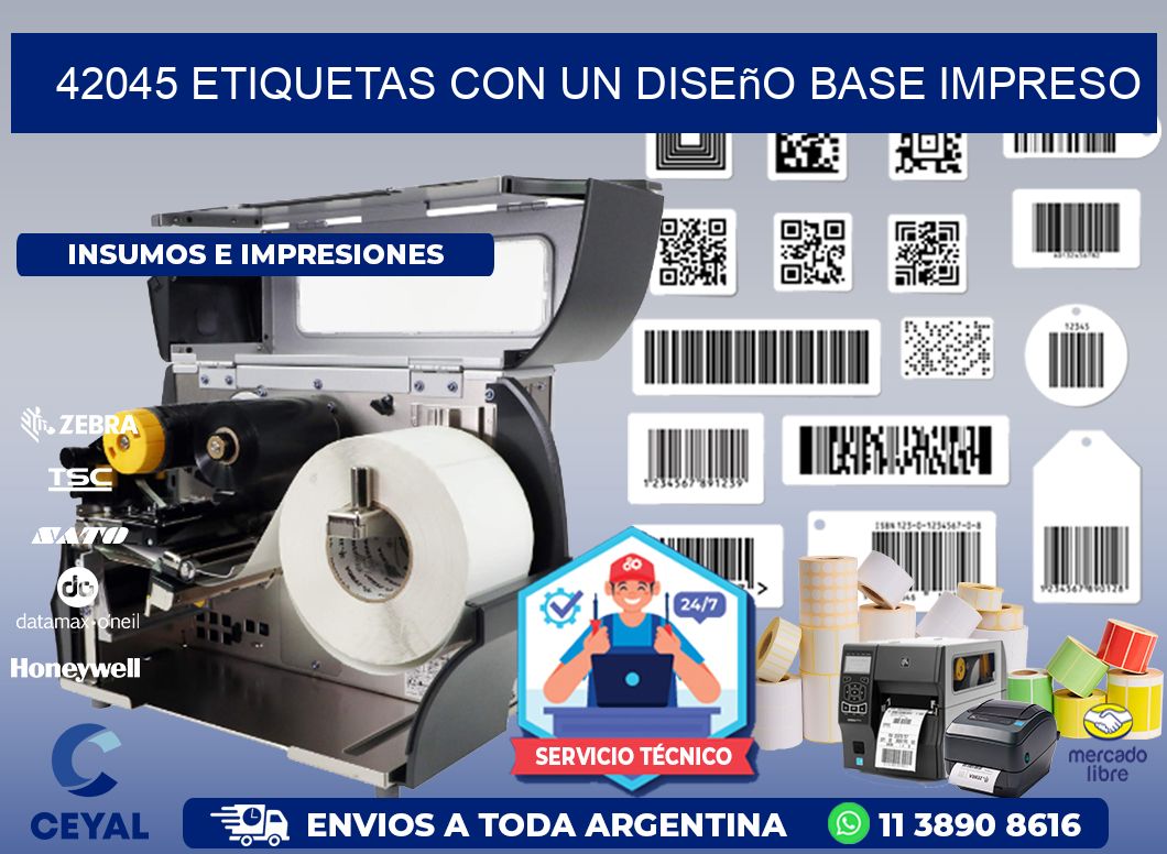 42045 etiquetas con un diseño base impreso