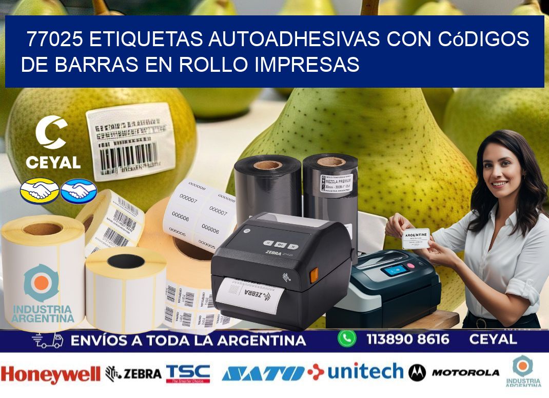 77025 Etiquetas autoadhesivas con códigos de barras en rollo impresas