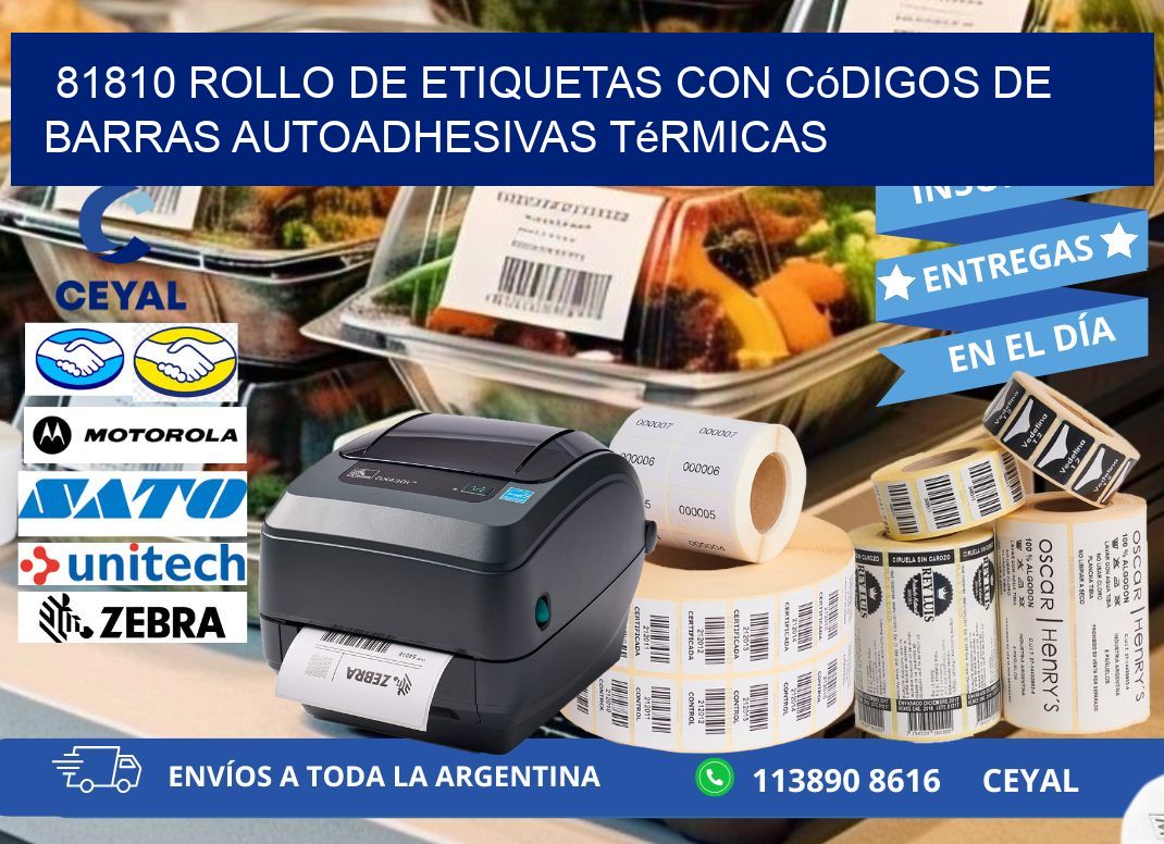 81810 Rollo de etiquetas con códigos de barras autoadhesivas térmicas