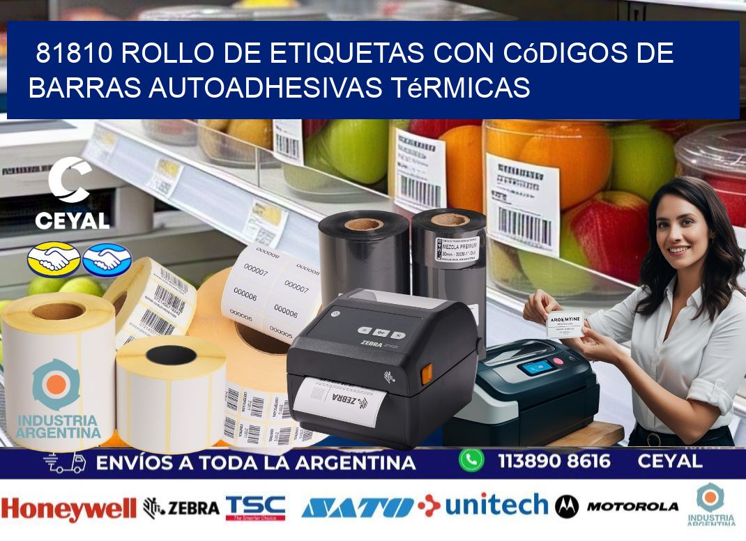 81810 Rollo de etiquetas con códigos de barras autoadhesivas térmicas