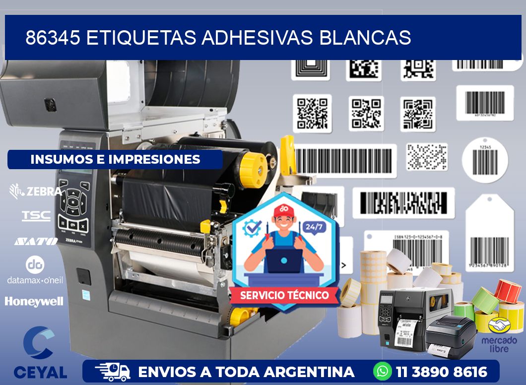 86345 etiquetas adhesivas blancas