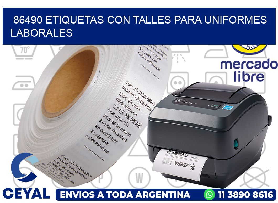 86490 etiquetas con talles para uniformes laborales