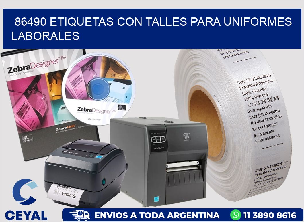 86490 etiquetas con talles para uniformes laborales