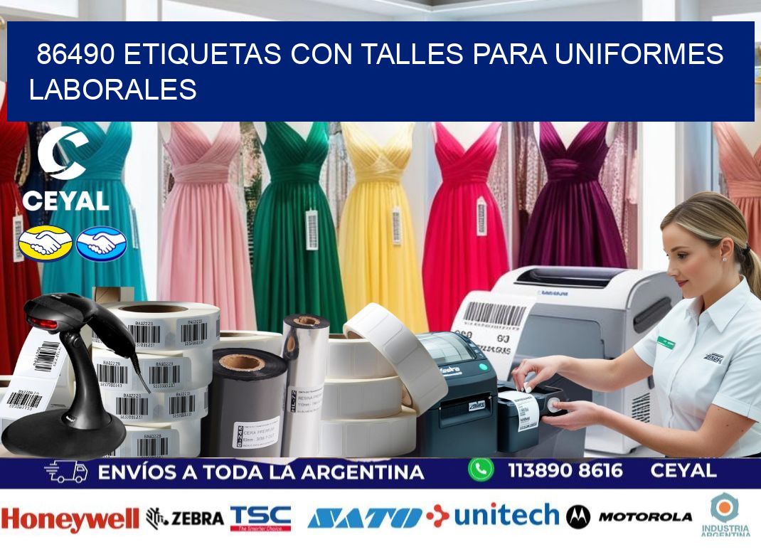 86490 etiquetas con talles para uniformes laborales
