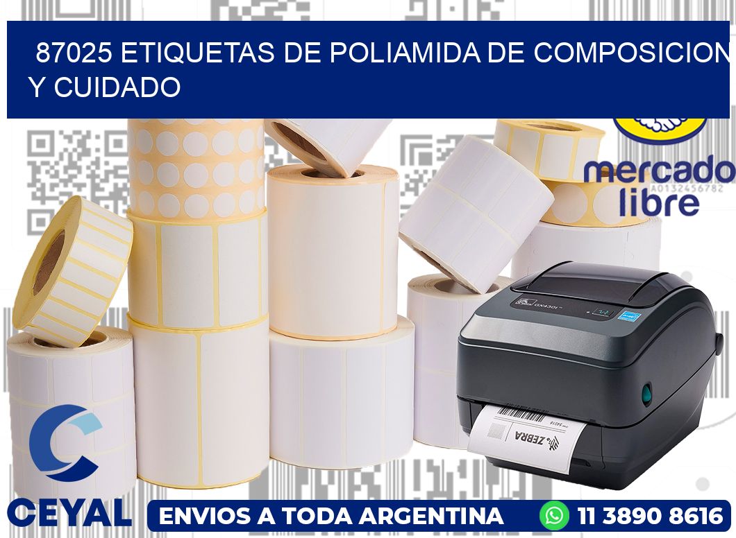 87025 etiquetas de poliamida de composicion y cuidado