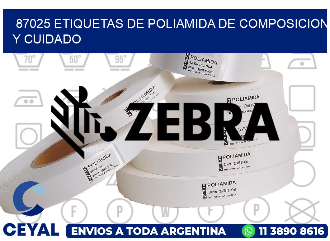87025 etiquetas de poliamida de composicion y cuidado