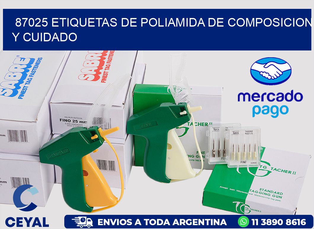 87025 etiquetas de poliamida de composicion y cuidado
