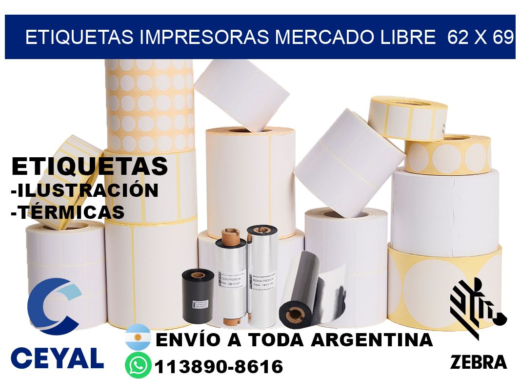 etiquetas impresoras mercado libre  62 x 69
