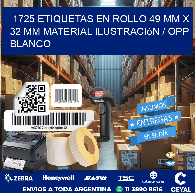 1725 Etiquetas en rollo 49 mm x 32 mm material Ilustración / OPP Blanco