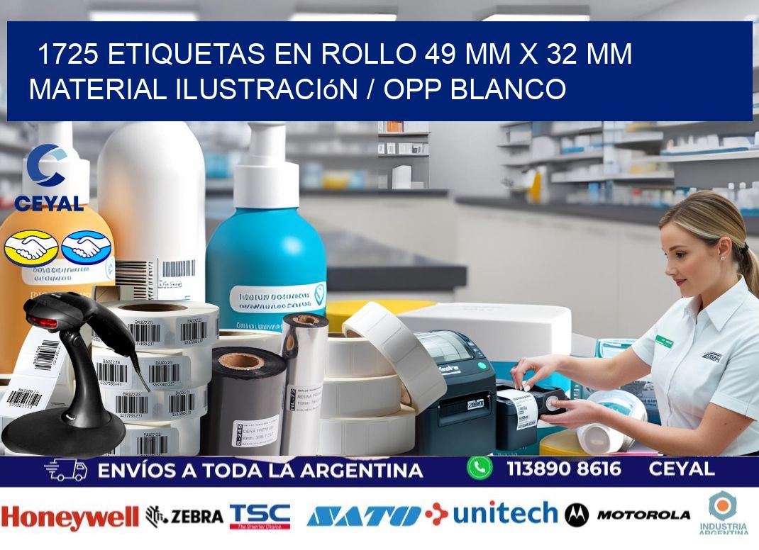 1725 Etiquetas en rollo 49 mm x 32 mm material Ilustración / OPP Blanco