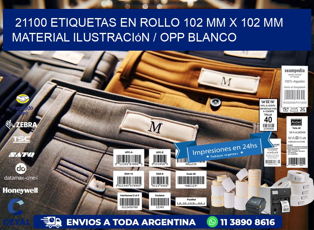 21100 Etiquetas en rollo 102 mm x 102 mm material Ilustración / OPP Blanco