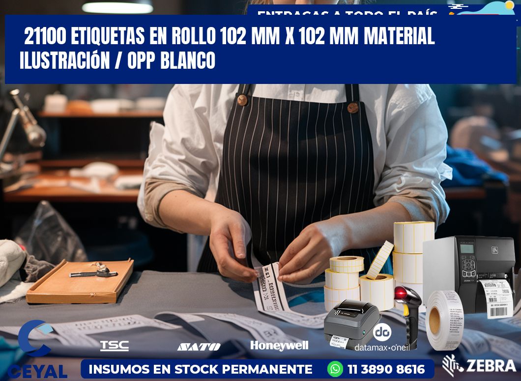 21100 Etiquetas en rollo 102 mm x 102 mm material Ilustración / OPP Blanco
