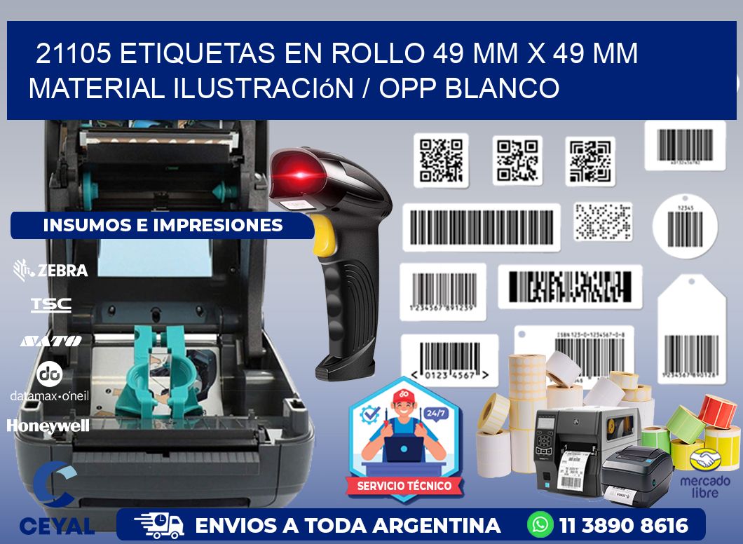 21105 Etiquetas en rollo 49 mm x 49 mm material Ilustración / OPP Blanco