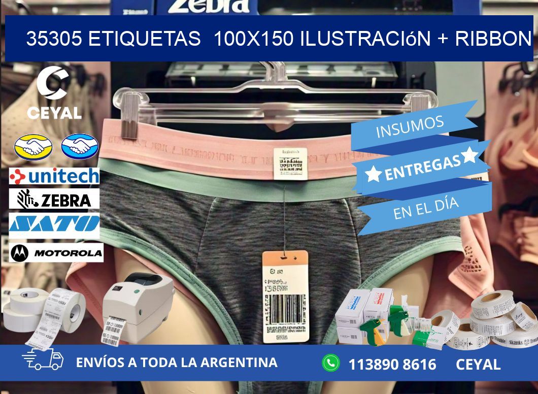 35305 etiquetas  100×150 ilustración + ribbon