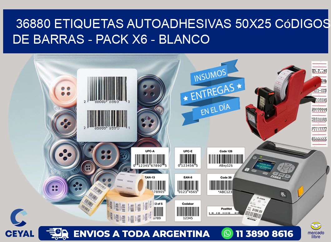 36880 Etiquetas Autoadhesivas 50x25 Códigos De Barras - Pack X6 - Blanco