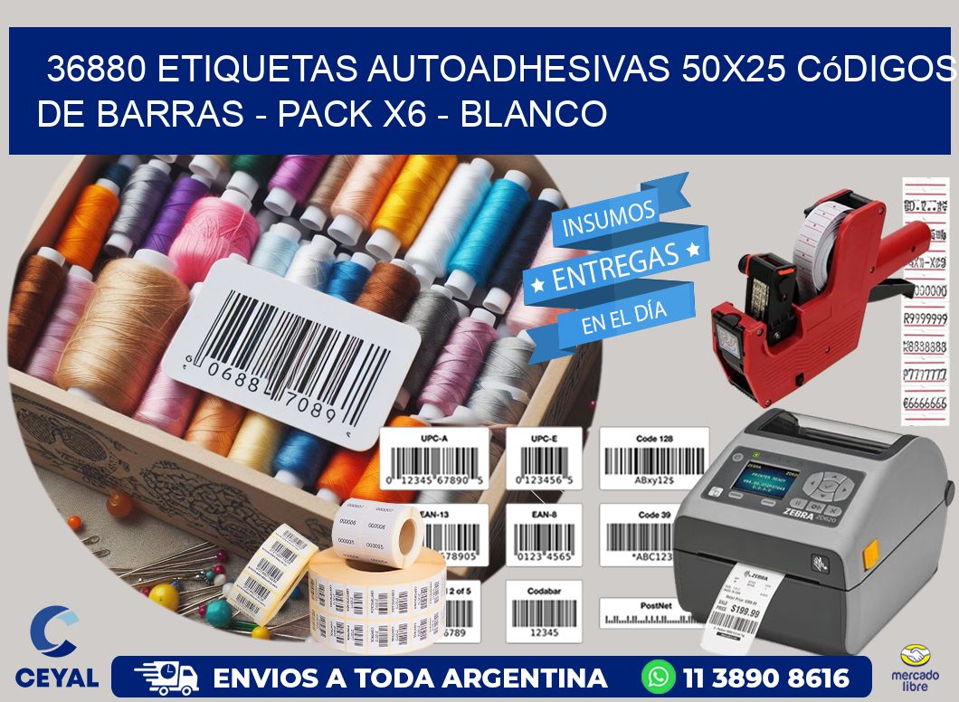 36880 Etiquetas Autoadhesivas 50x25 Códigos De Barras - Pack X6 - Blanco