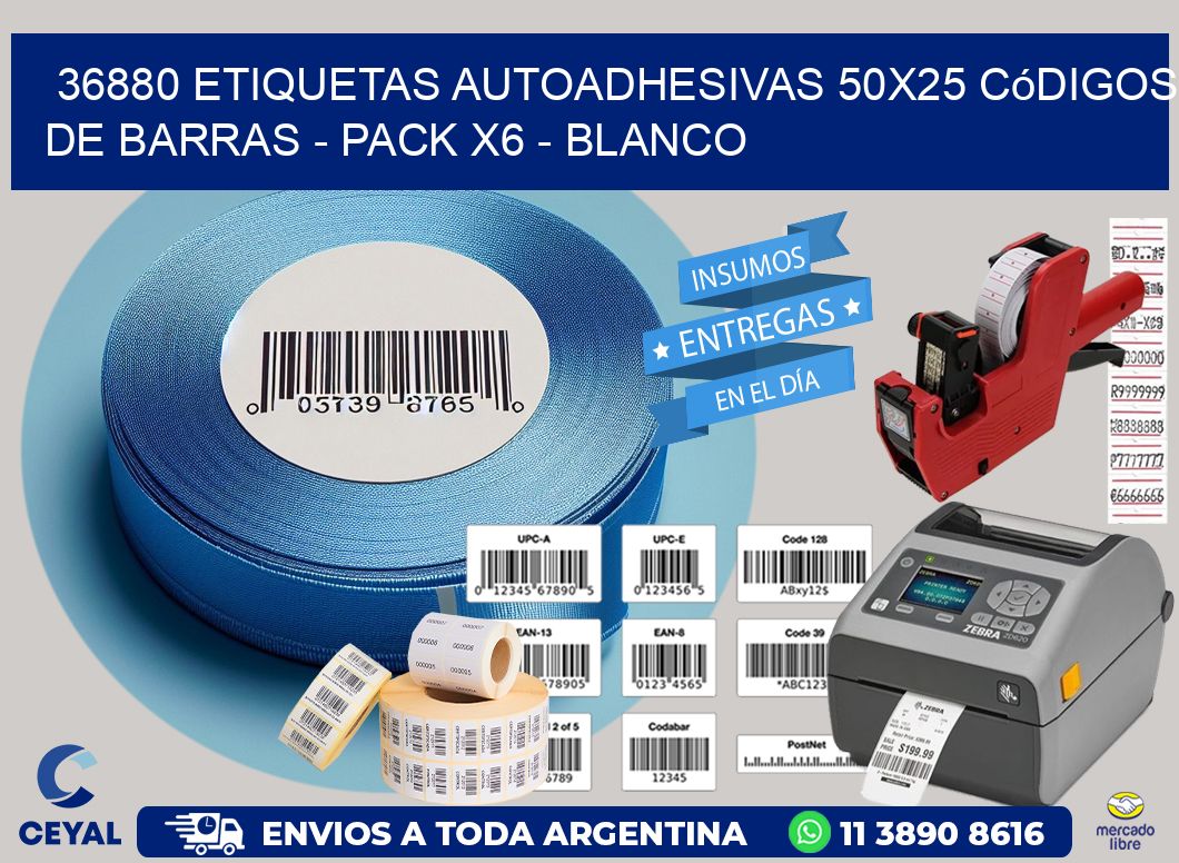 36880 Etiquetas Autoadhesivas 50×25 Códigos De Barras – Pack X6 – Blanco