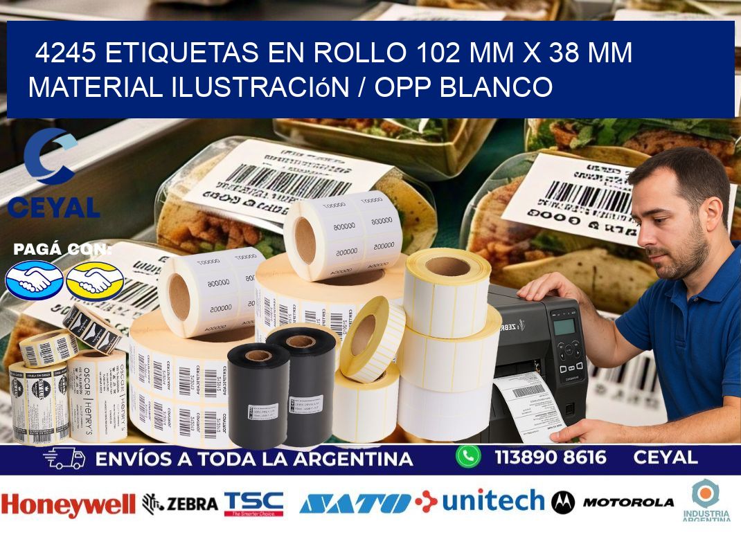 4245 Etiquetas en rollo 102 mm x 38 mm material Ilustración / OPP Blanco