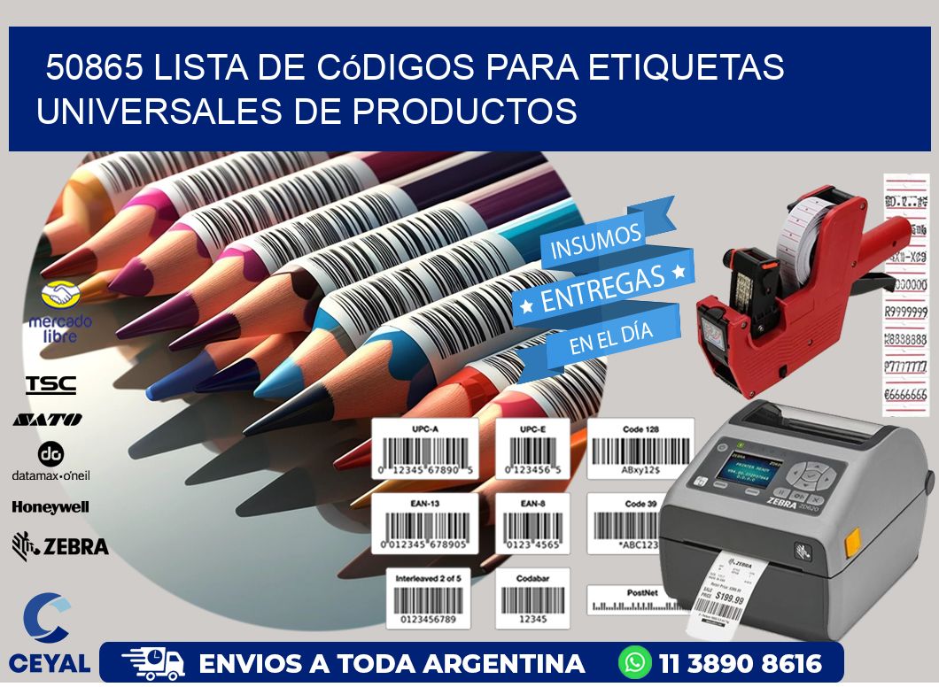 50865 Lista de códigos para etiquetas universales de productos