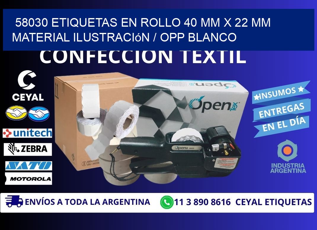58030 Etiquetas en rollo 40 mm x 22 mm material Ilustración / OPP Blanco