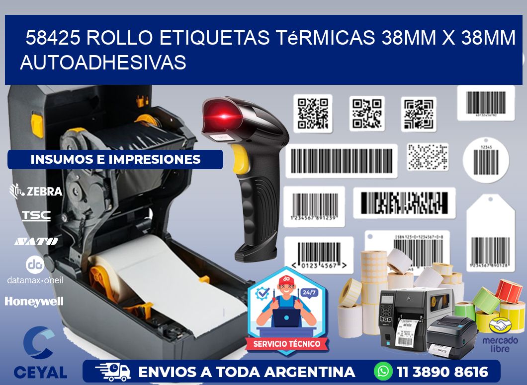58425 Rollo Etiquetas Térmicas 38mm X 38mm Autoadhesivas