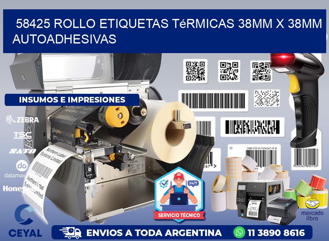 58425 Rollo Etiquetas Térmicas 38mm X 38mm Autoadhesivas