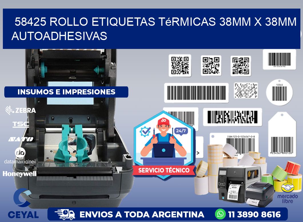 58425 Rollo Etiquetas Térmicas 38mm X 38mm Autoadhesivas