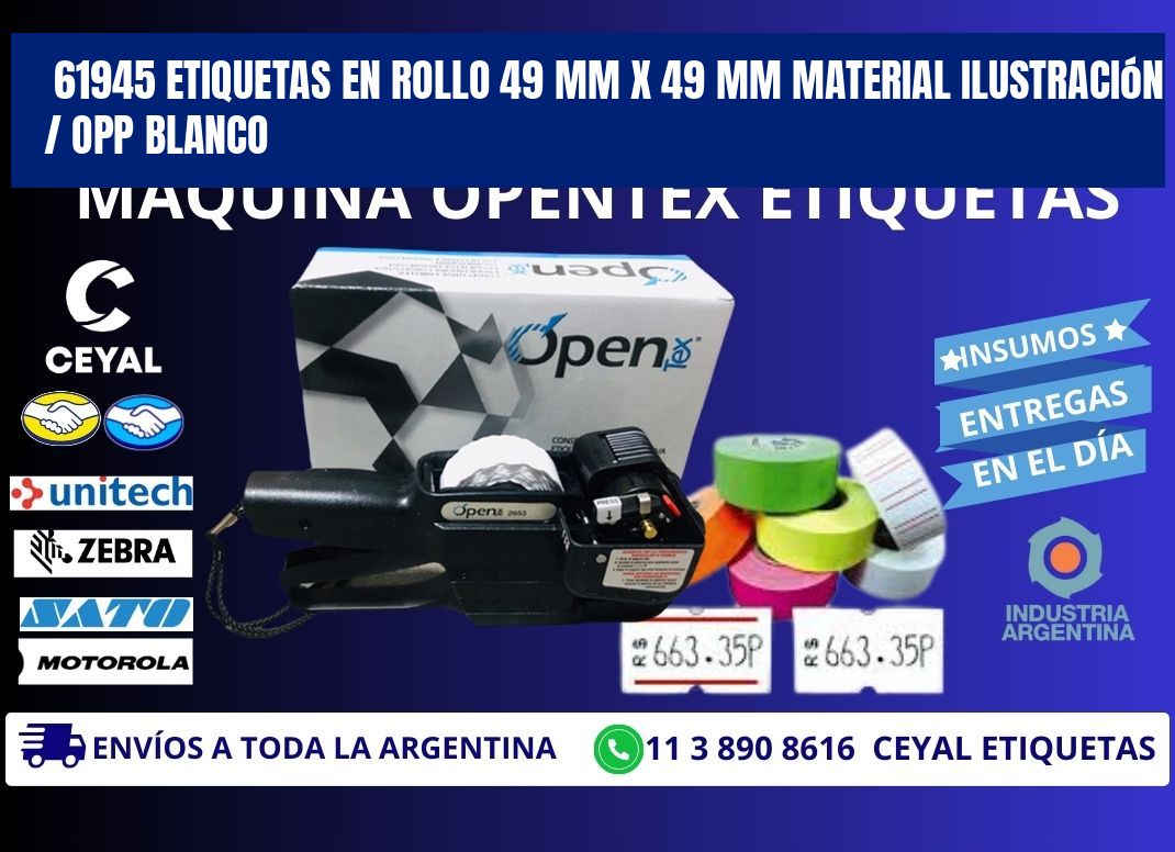 61945 Etiquetas en rollo 49 mm x 49 mm material Ilustración / OPP Blanco
