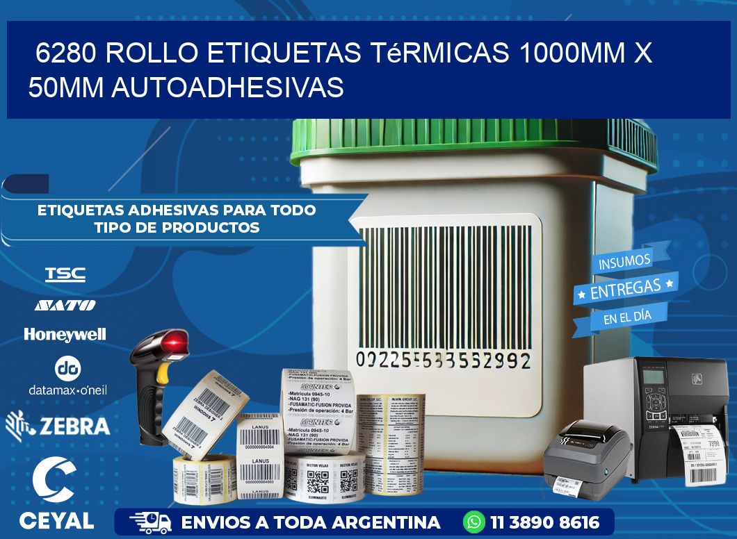 6280 Rollo Etiquetas Térmicas 1000mm X 50mm Autoadhesivas