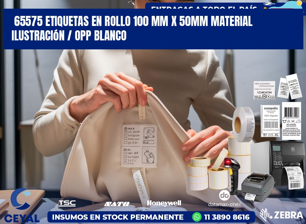 65575 Etiquetas en rollo 100 mm x 50mm material Ilustración / OPP Blanco