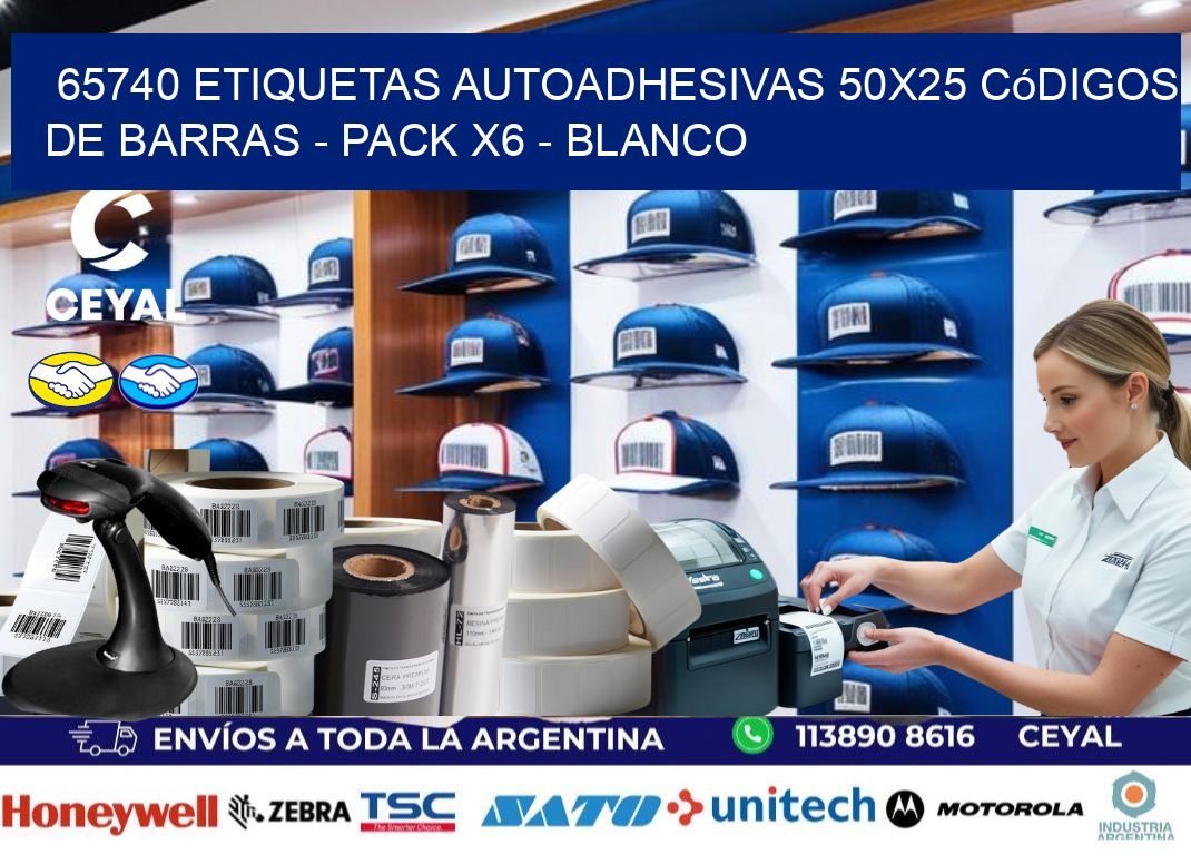 65740 Etiquetas Autoadhesivas 50x25 Códigos De Barras - Pack X6 - Blanco
