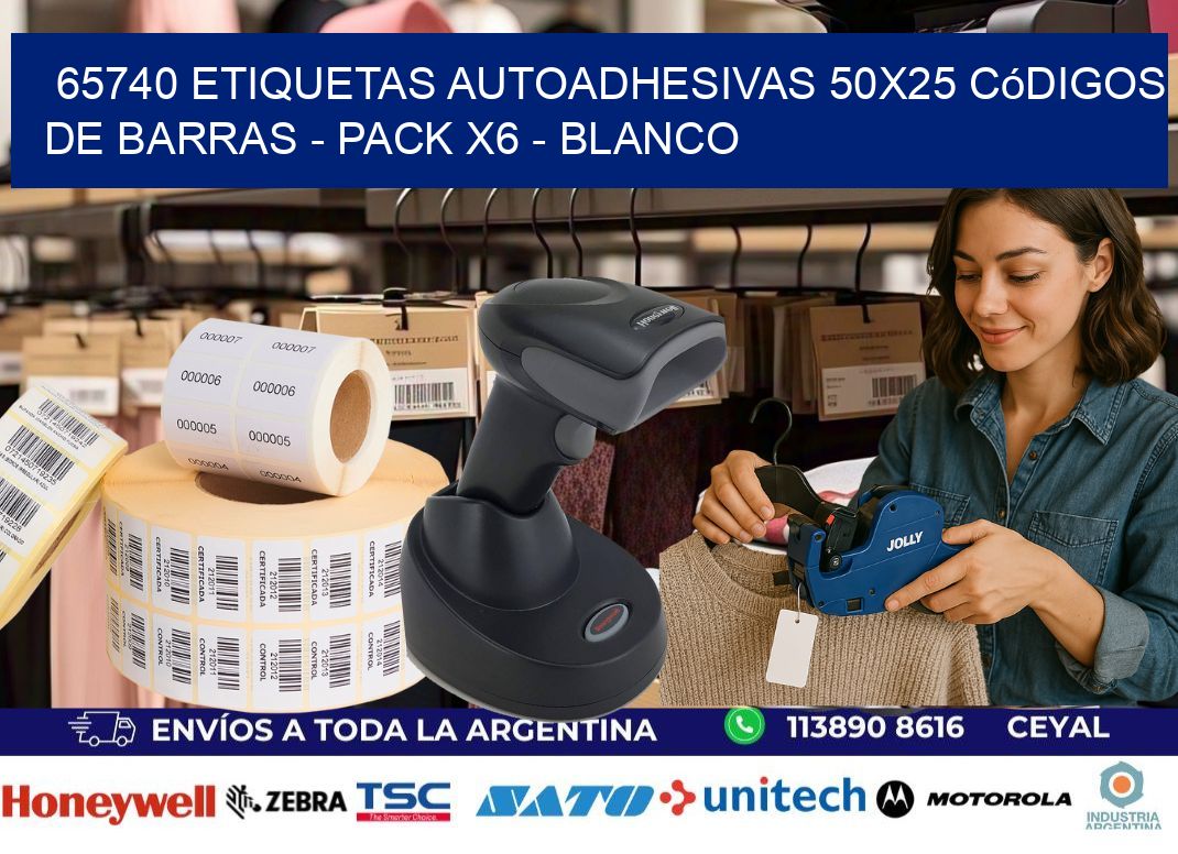 65740 Etiquetas Autoadhesivas 50x25 Códigos De Barras - Pack X6 - Blanco