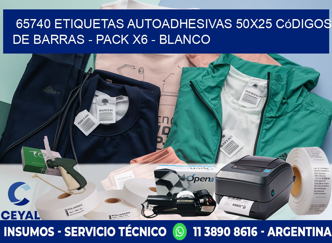 65740 Etiquetas Autoadhesivas 50x25 Códigos De Barras - Pack X6 - Blanco