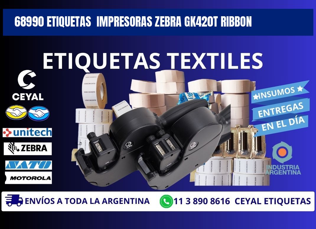 68990 Etiquetas  impresoras zebra gk420t ribbon