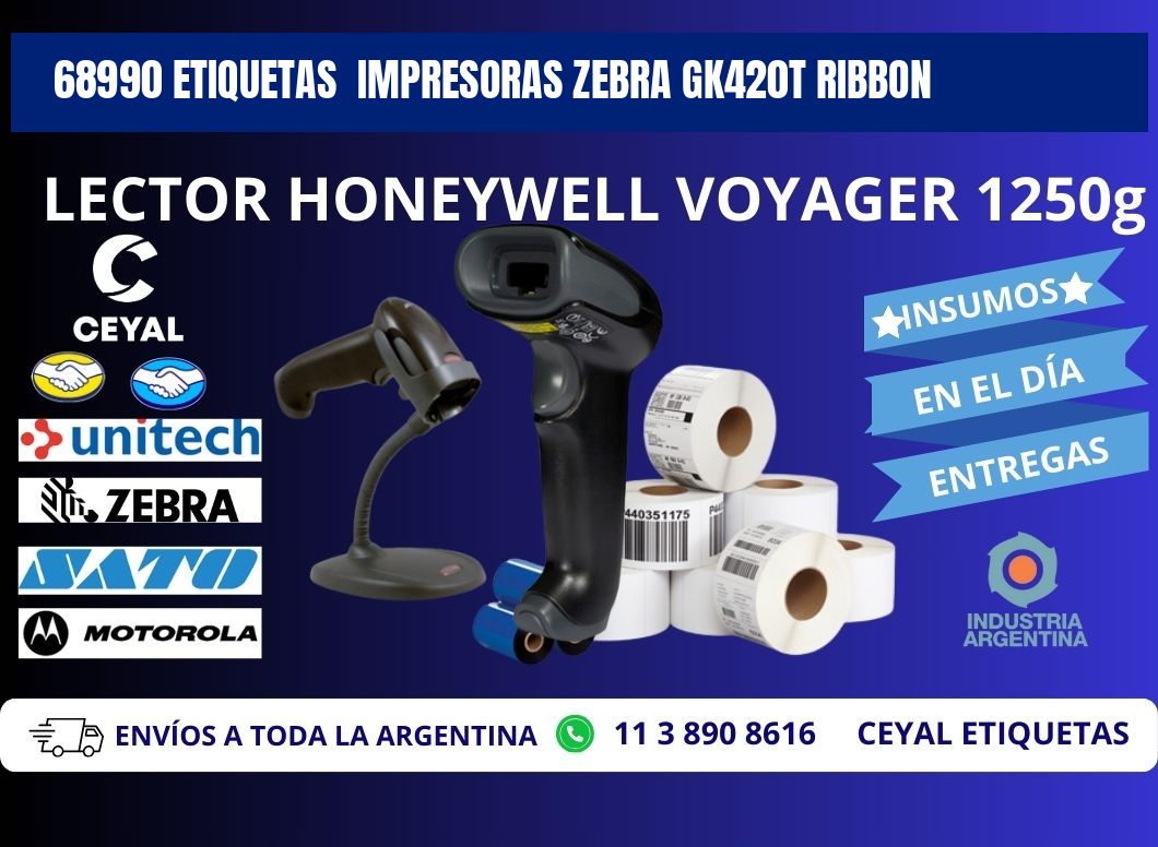 68990 Etiquetas  impresoras zebra gk420t ribbon