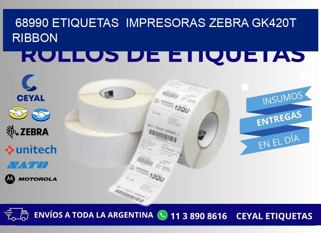 68990 Etiquetas  impresoras zebra gk420t ribbon