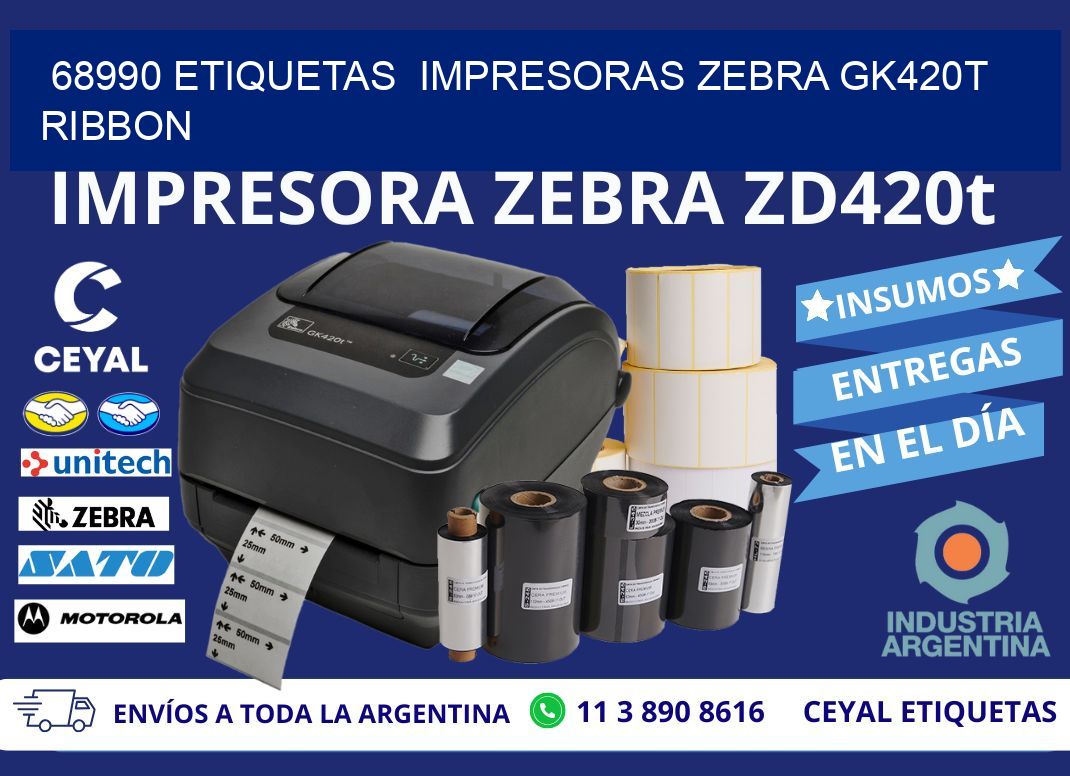 68990 Etiquetas  impresoras zebra gk420t ribbon